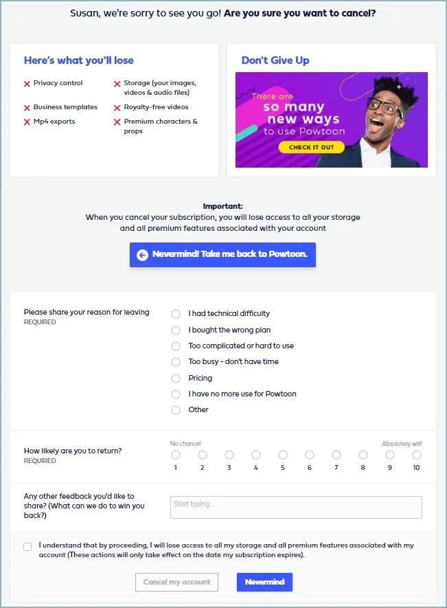 Powtoon's Personalized Exit Surveys & Offers