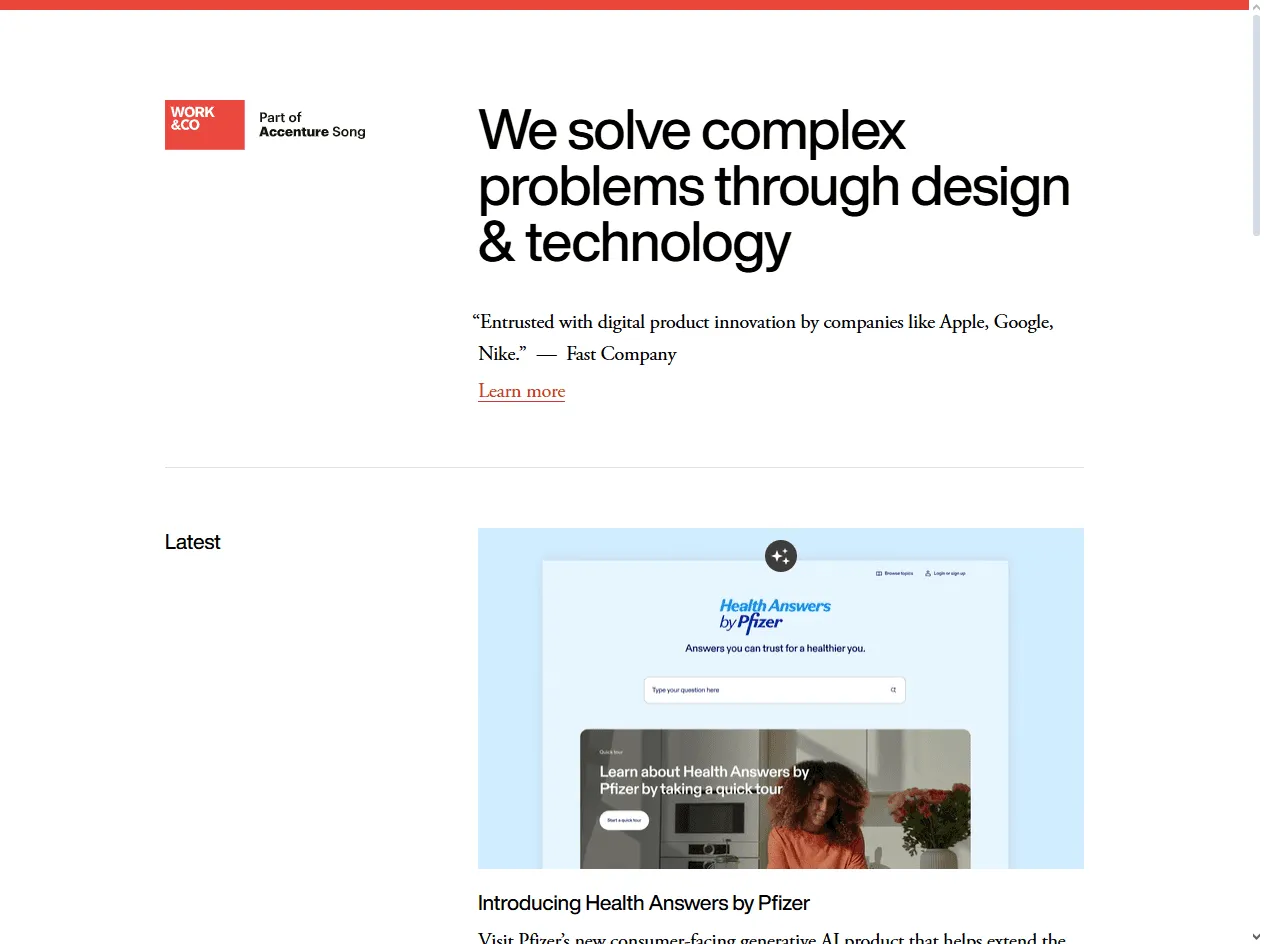 Work & Co: Sprint-based studio ranked among the Best Retail UX Agencies for UX transformation.