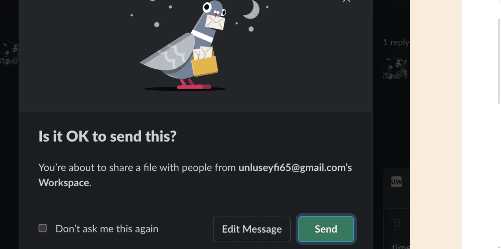 Slack success message with playful copy and subtle confetti animation confirming integration setup in a fun, conversational tone.