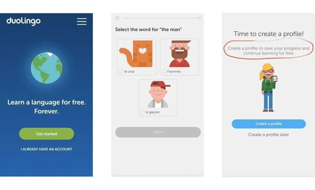 Duolingo lesson completion screen with playful messages like “You’re on fire!”, demonstrating motivational microcopy in good UX writing examples.