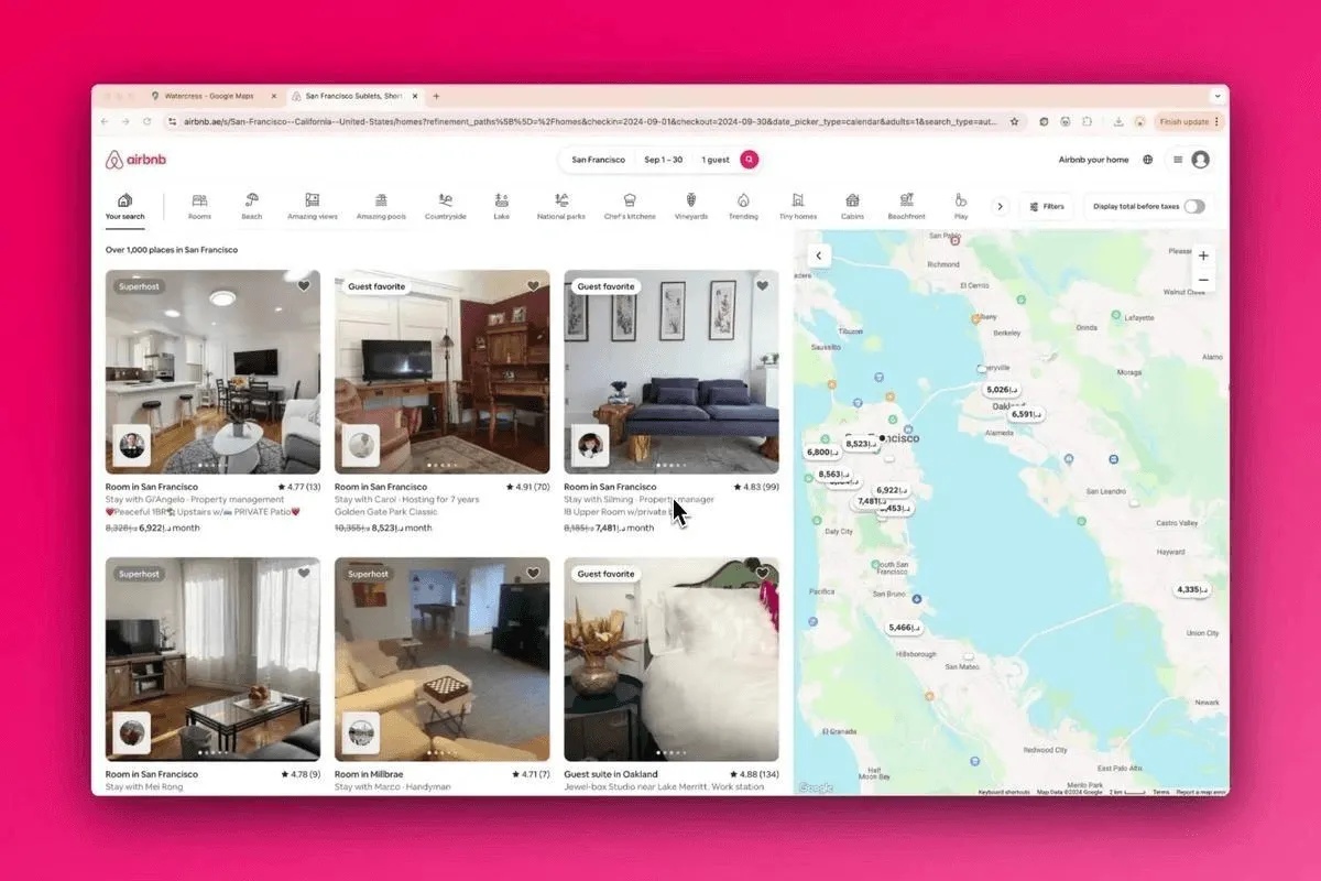 Airbnb pagination design examples with dynamic map-based updates and optional list view pagination for flexible navigation.