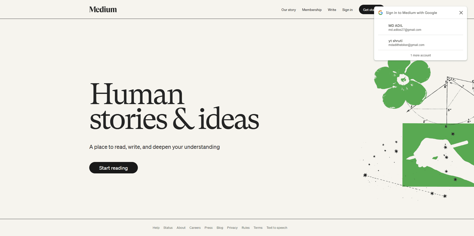 Medium website header with slim black navigation bar, Membership link, login/signup buttons, and clean minimal design. 