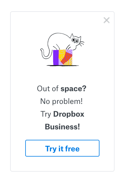 Dropbox's Upsell Notification Modal