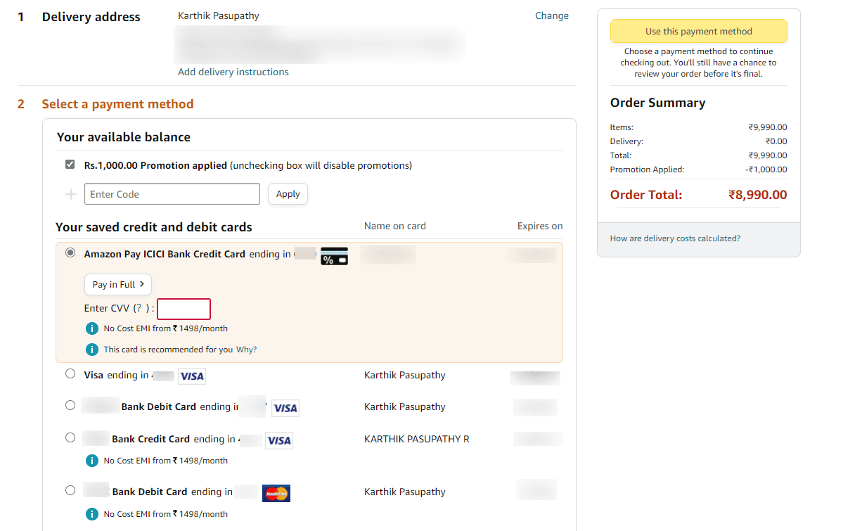 Amazon checkout page designed with accordion UI examples to show order summaries, delivery options, and pricing details step by step.
