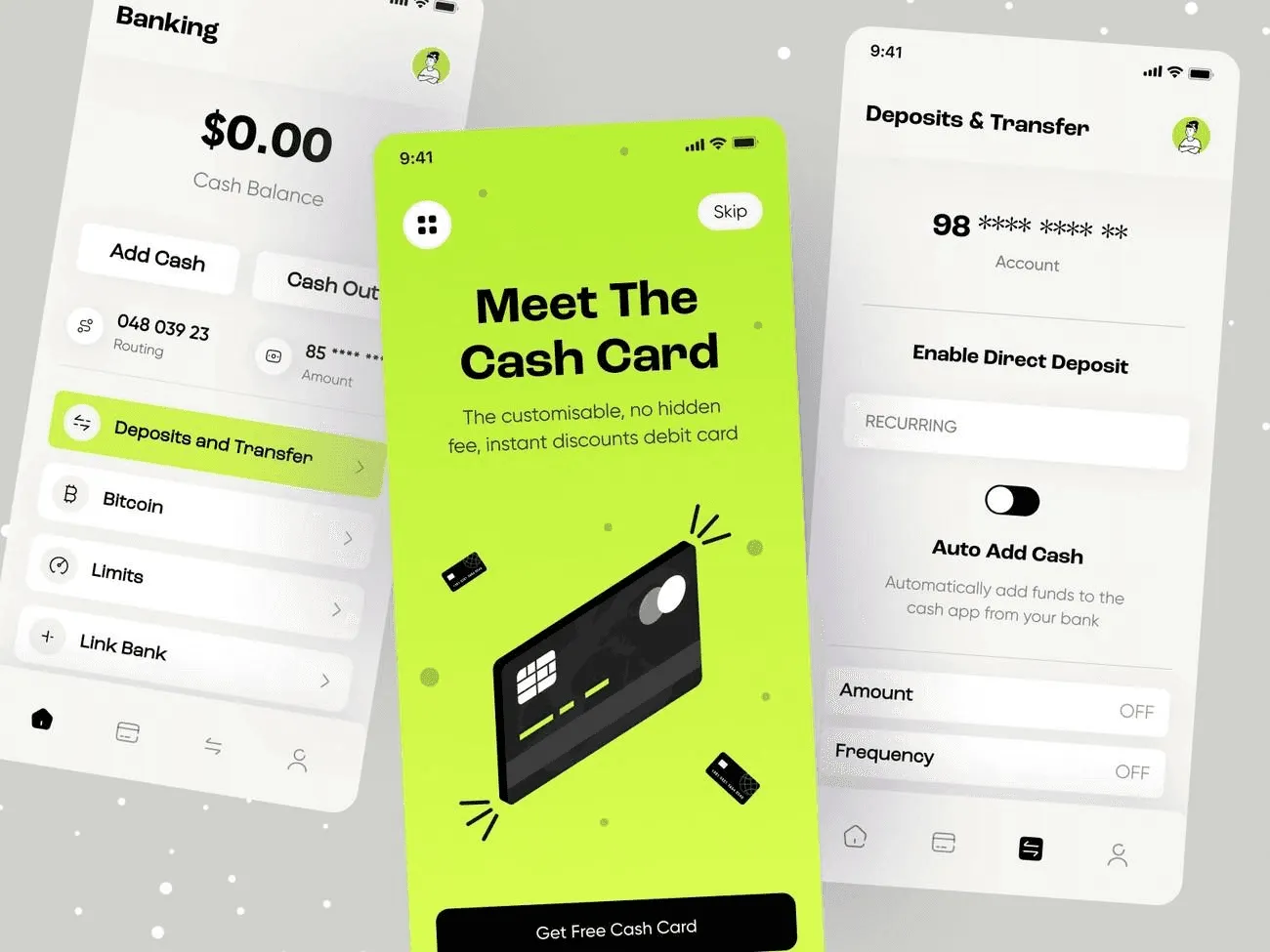 Cash App interface with customizable debit card designs featuring emojis, stamps, and drawings.
