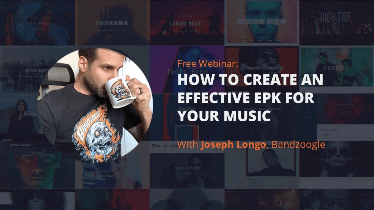 Bandzoogle’s musician-focused webinar page with simple copy, clear CTA, and short form.
