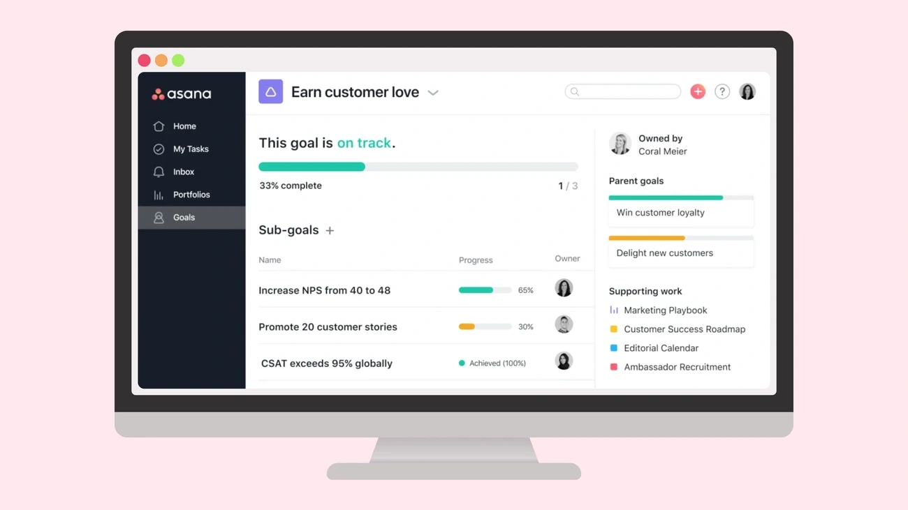 Asana's goals feature modal
