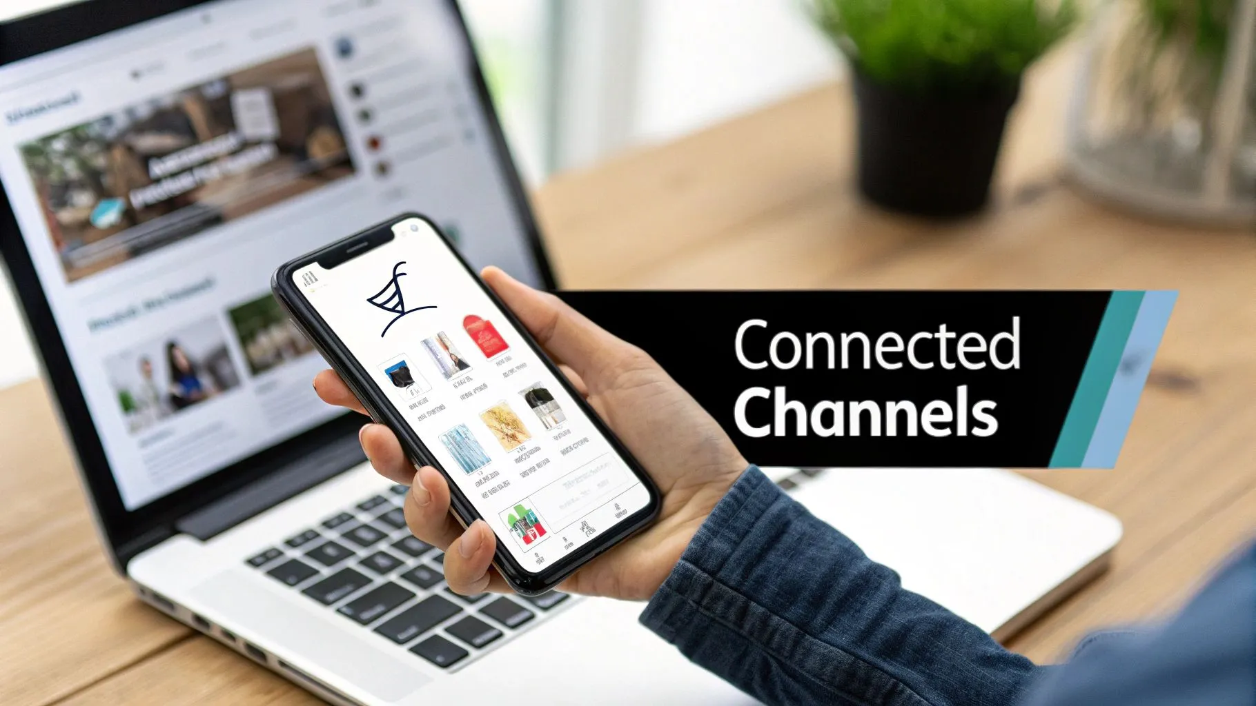 An illustration showing how different devices like a laptop, phone, and tablet are interconnected, representing a seamless user experience across multiple channels.