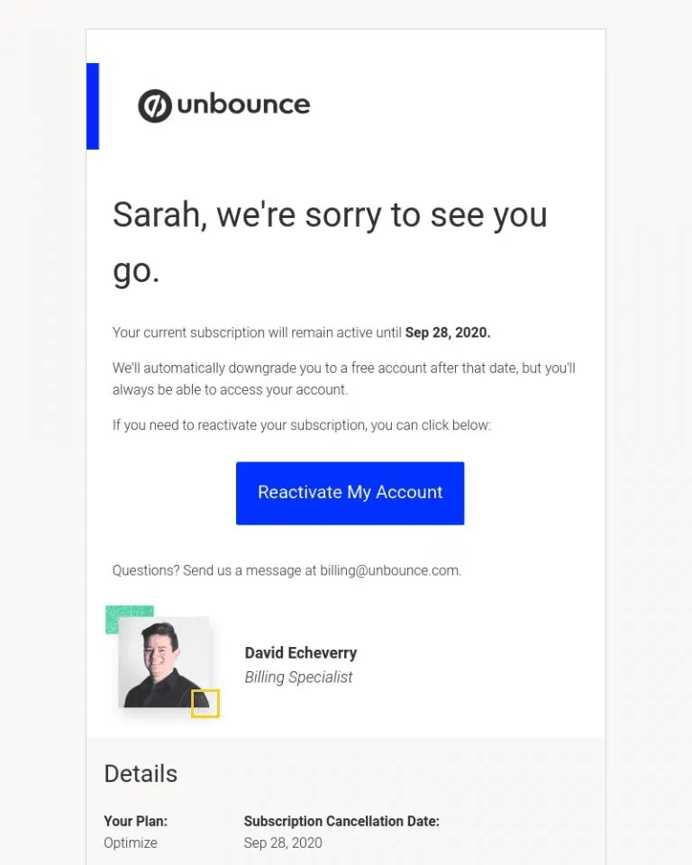 Unbounce's Trigger-based Cancellation Flow