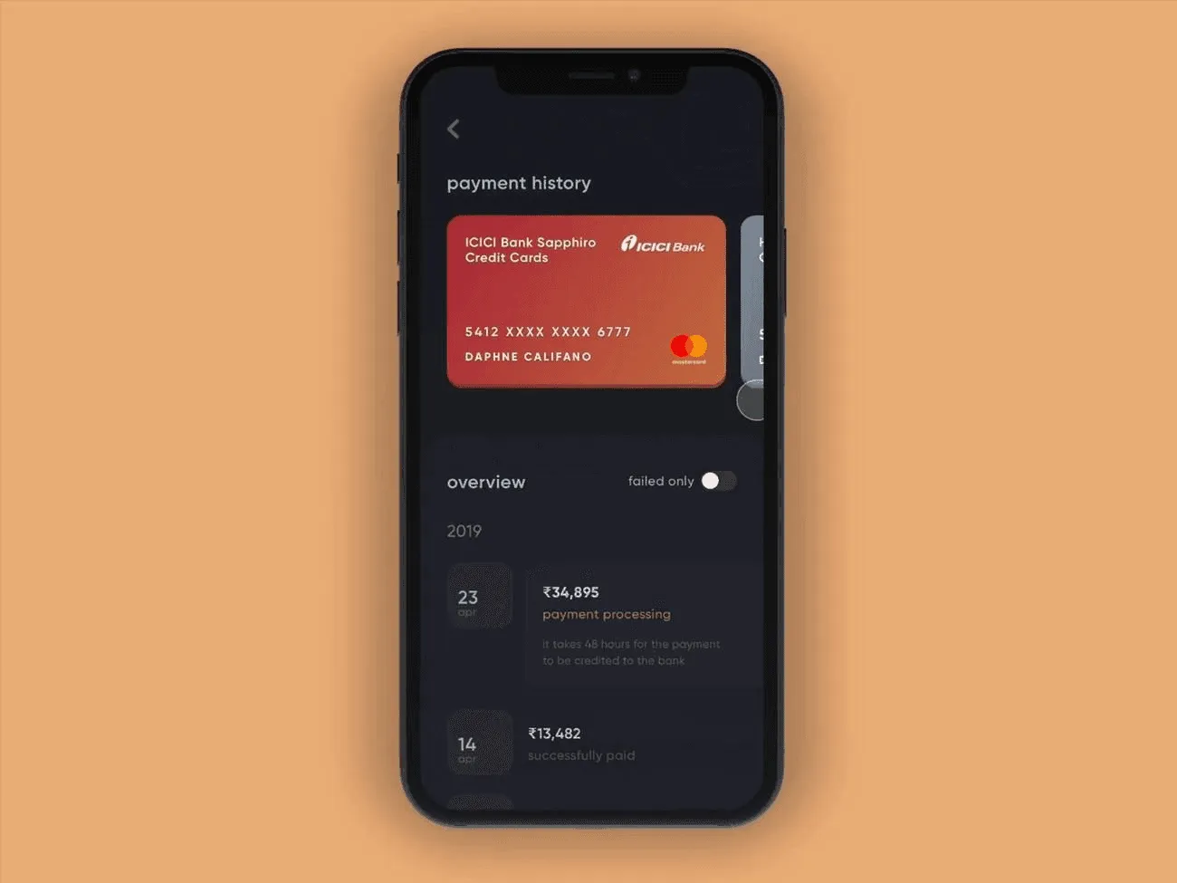 CRED app interface with sleek credit card management cards in a retro-inspired dark theme.