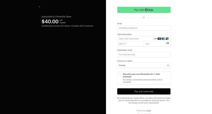 Chronicle's checkout flow design is another great example that you can take inspiration from.