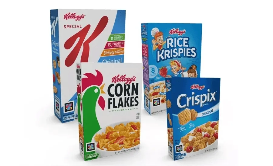 Kellogg’s cereal box with high-contrast NaviLens code readable from meters away.