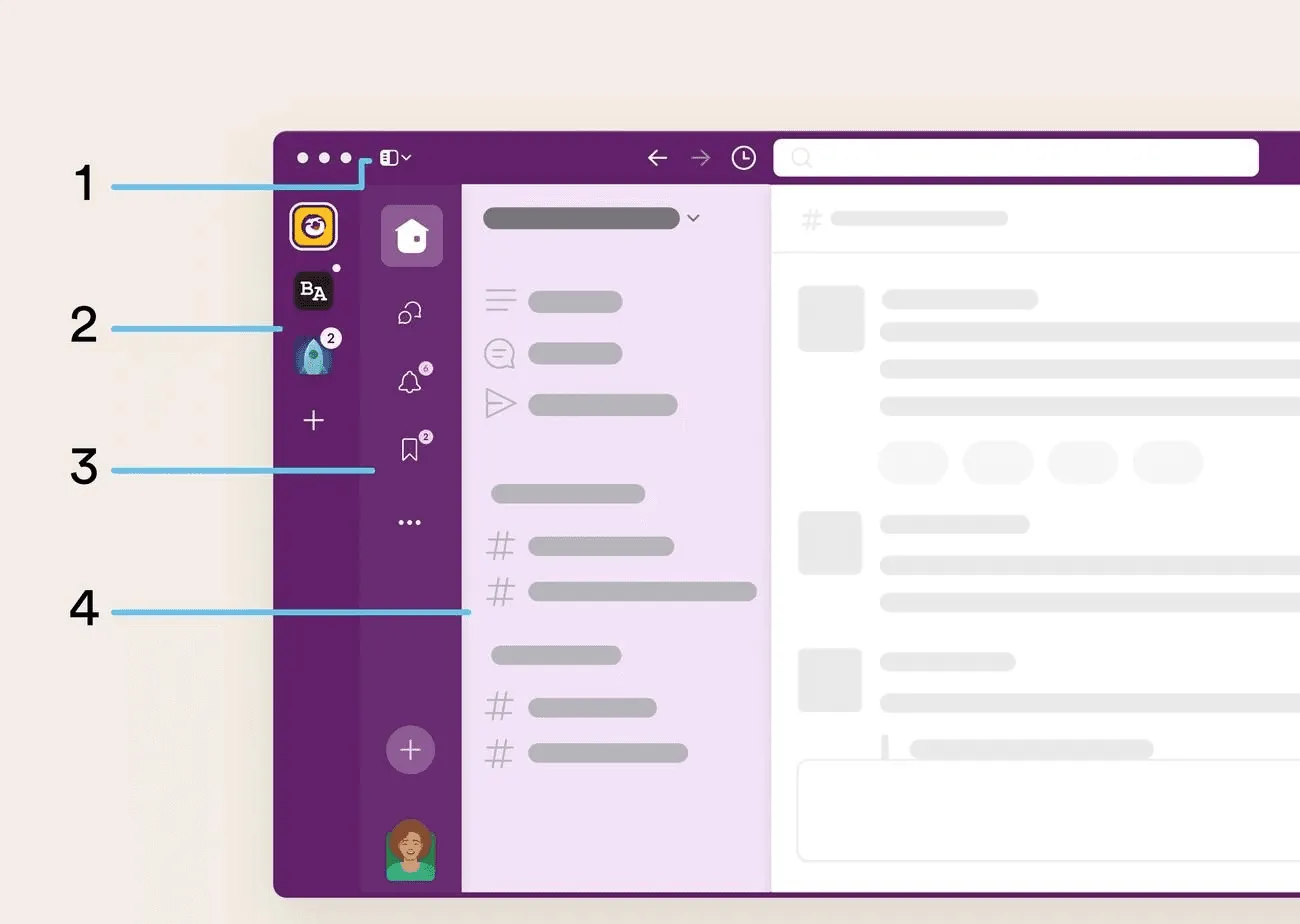 Slack sidebar settings showcasing accordion UI examples to organize channels, DMs, and apps for better navigation.