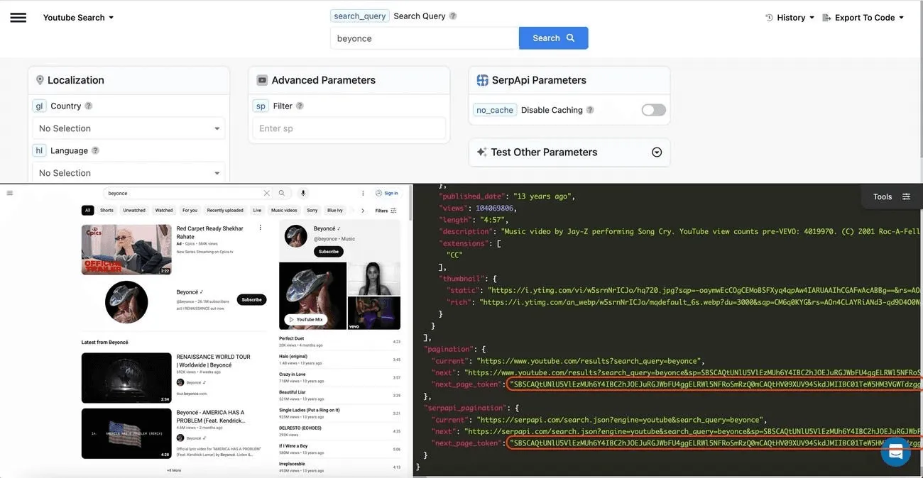 YouTube pagination design examples with infinite scroll for users and token-based API pagination for developers.