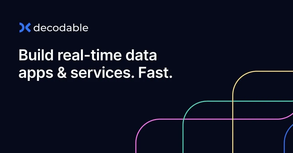 Decodable SaaS website with dark-mode interface, stream processing features, and compliance badges.