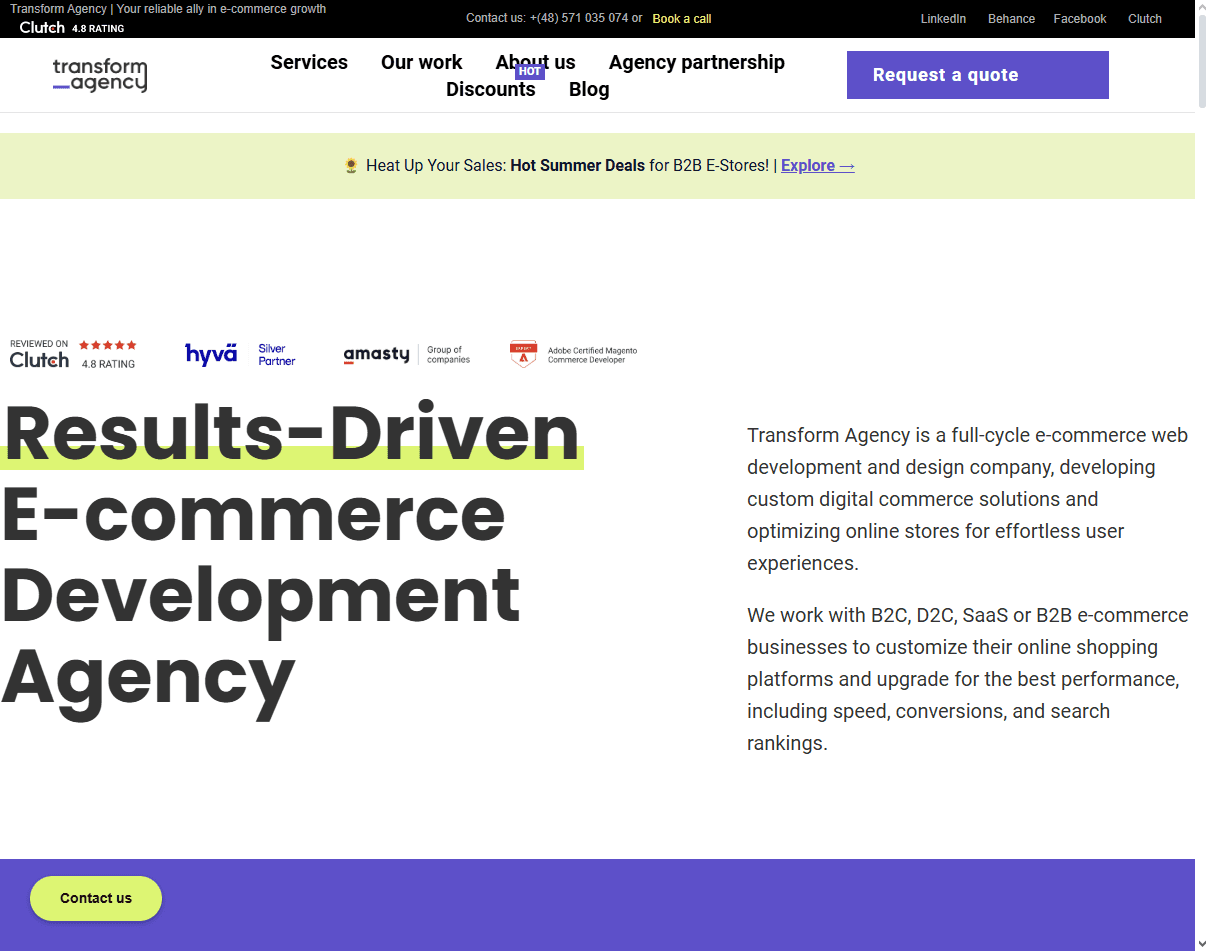Transform Agency: international team featured among the best ecommerce UX agencies for large catalog brands and high-speed stores