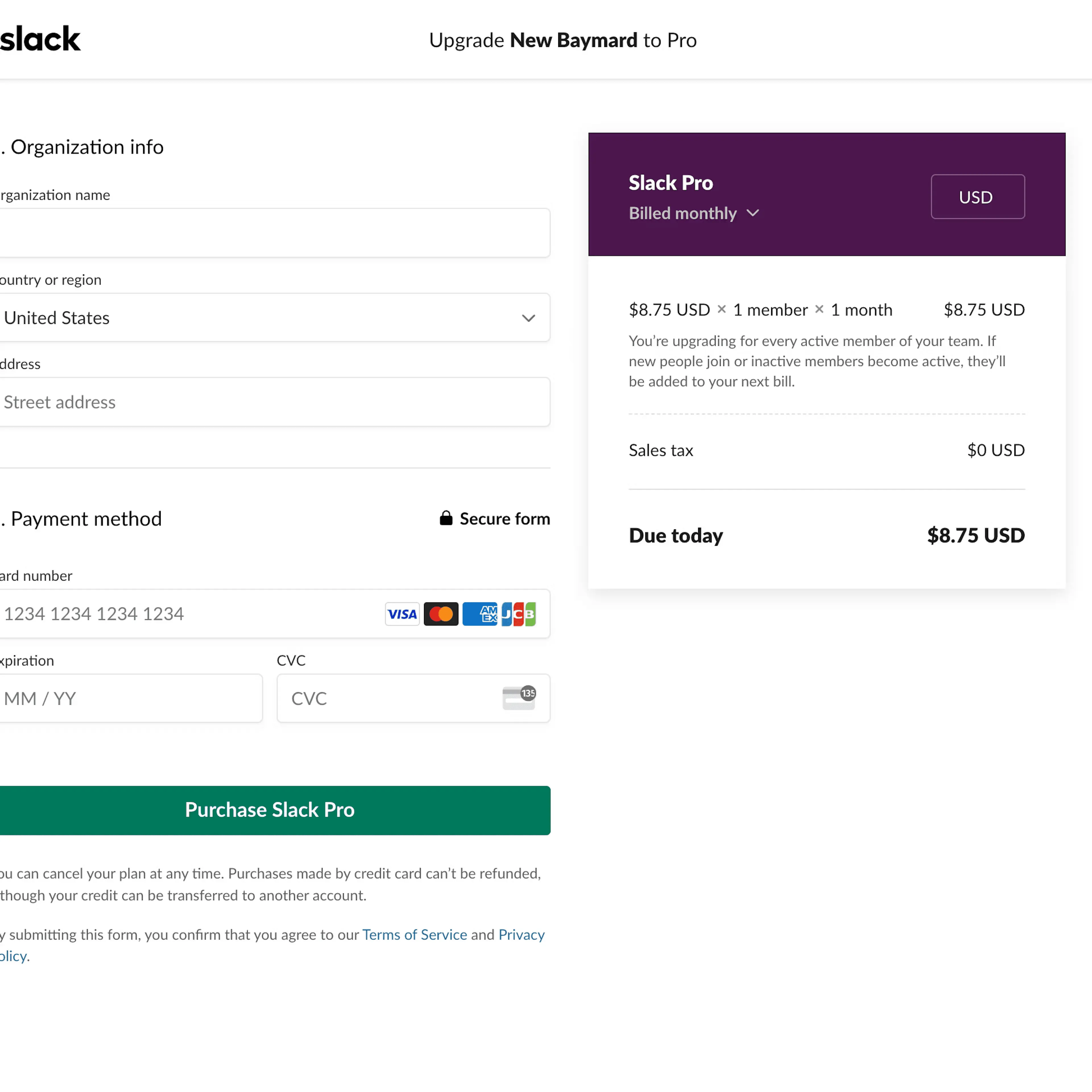 Slack: Another great example of a seamless checkout flow in SaaS