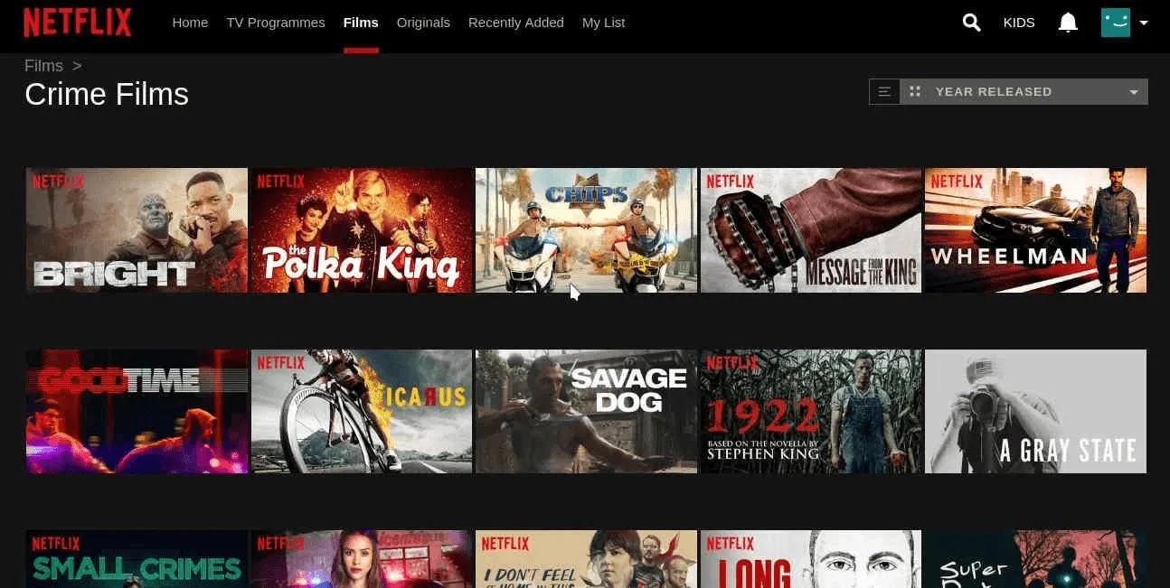 Netflix pagination design examples featuring horizontal scrolling carousels with hover previews for smooth content navigation.