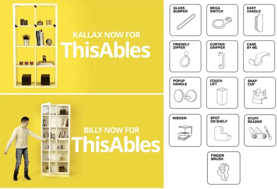 IKEA 3D-printed furniture add-ons like sofa risers and large lamp switches.