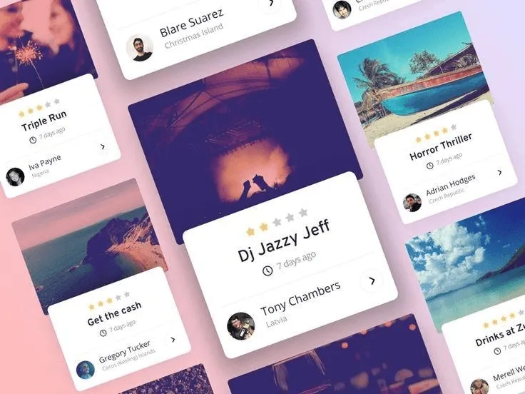 Pinterest masonry grid layout with visual content cards of varying sizes and proportions
