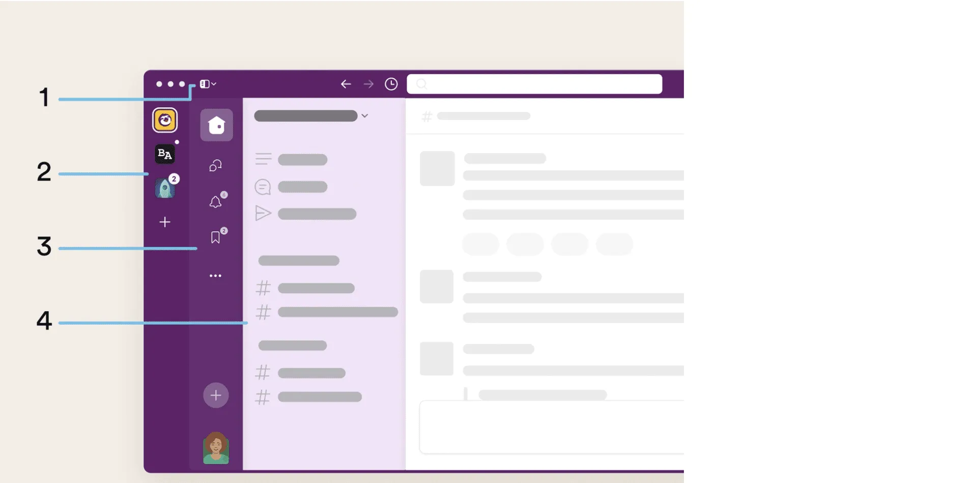 Slack preferences panel with categorized options for notifications, themes, sidebar customization, and workspace settings.