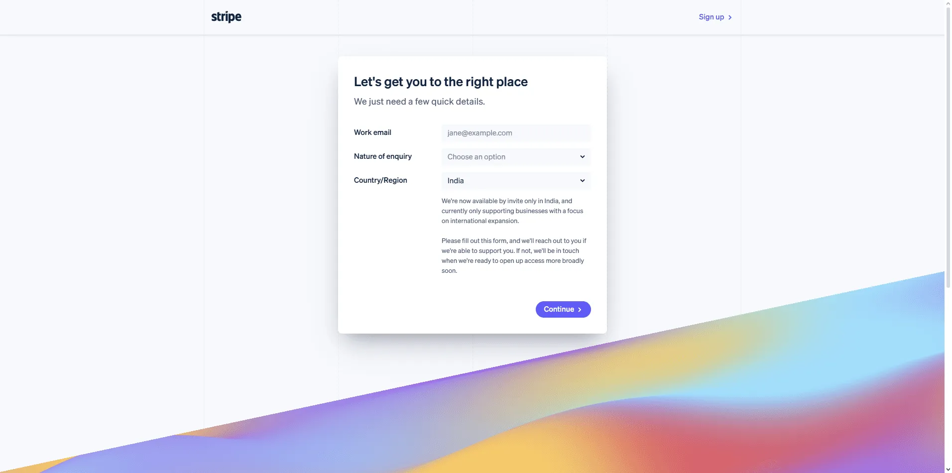  Stripe contact us page featuring minimal form, sales contact, and developer-focused resources.
