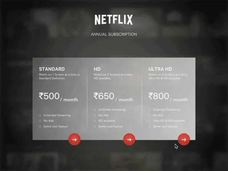 Netflix homepage showing personalized movie and show cards with thumbnails and hover previews